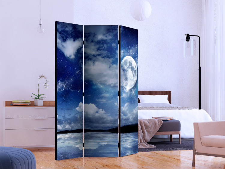 Folding Screen Magical Night (3-piece) - seascape in the glow of stars and moon 124201 additionalImage 2