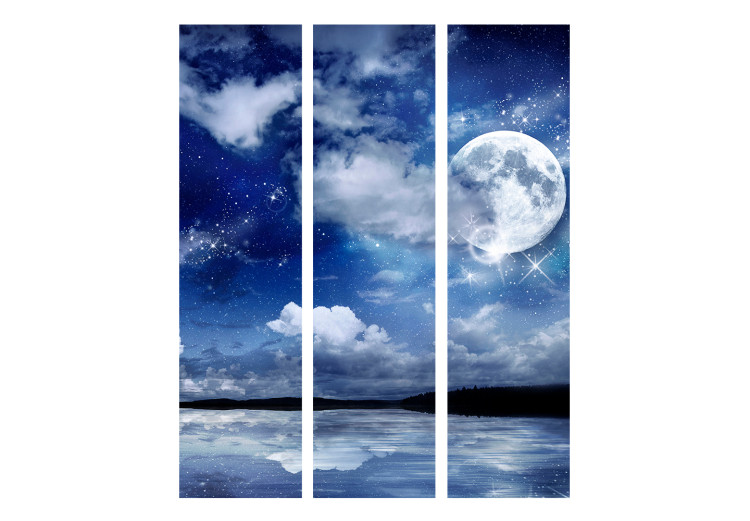 Folding Screen Magical Night (3-piece) - seascape in the glow of stars and moon 124201 additionalImage 3