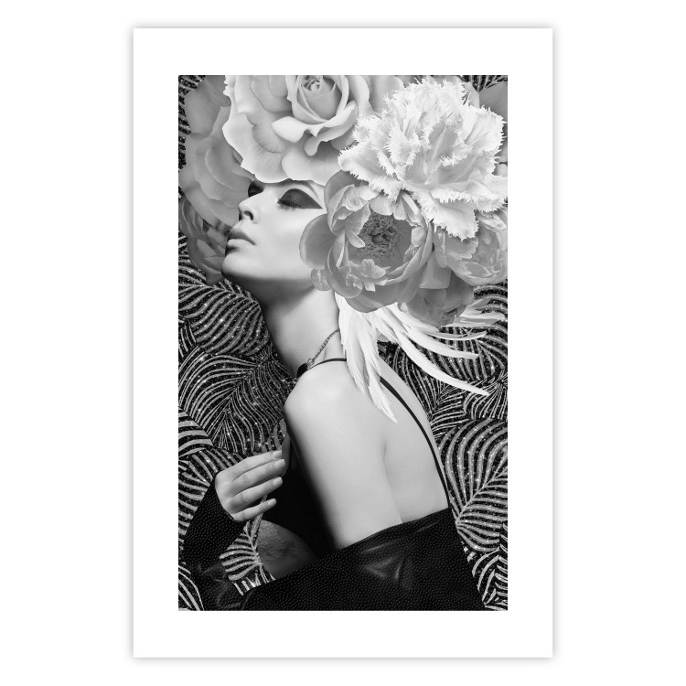Poster Silver Princess - portrait of woman with flowers on abstract background 127901 additionalImage 19