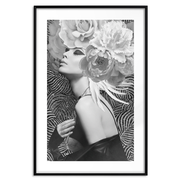 Poster Silver Princess - portrait of woman with flowers on abstract background 127901 additionalImage 16