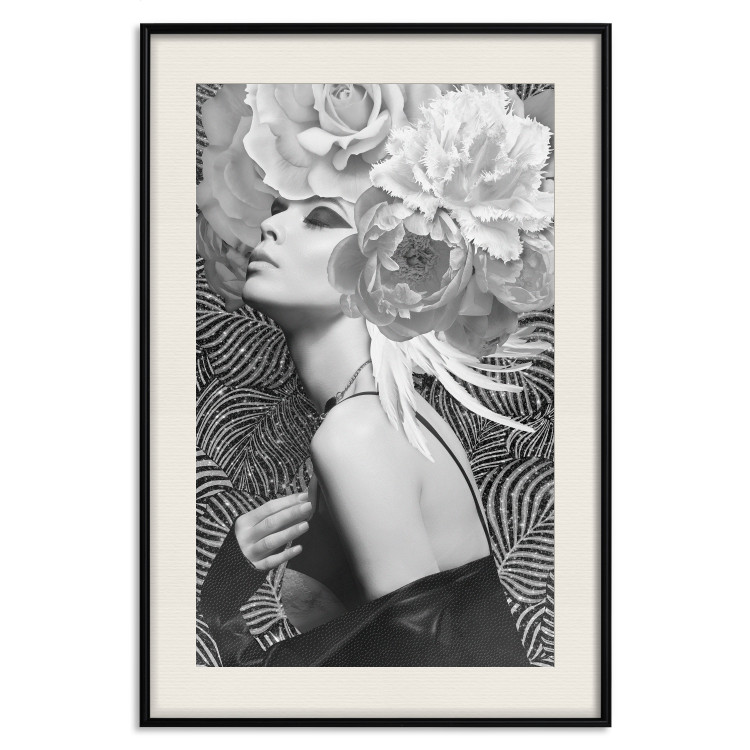 Poster Silver Princess - portrait of woman with flowers on abstract background 127901 additionalImage 19