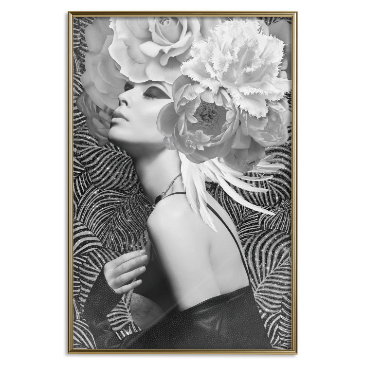Poster Silver Princess - portrait of woman with flowers on abstract background 127901 additionalImage 21