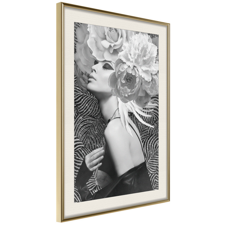 Poster Silver Princess - portrait of woman with flowers on abstract background 127901 additionalImage 3