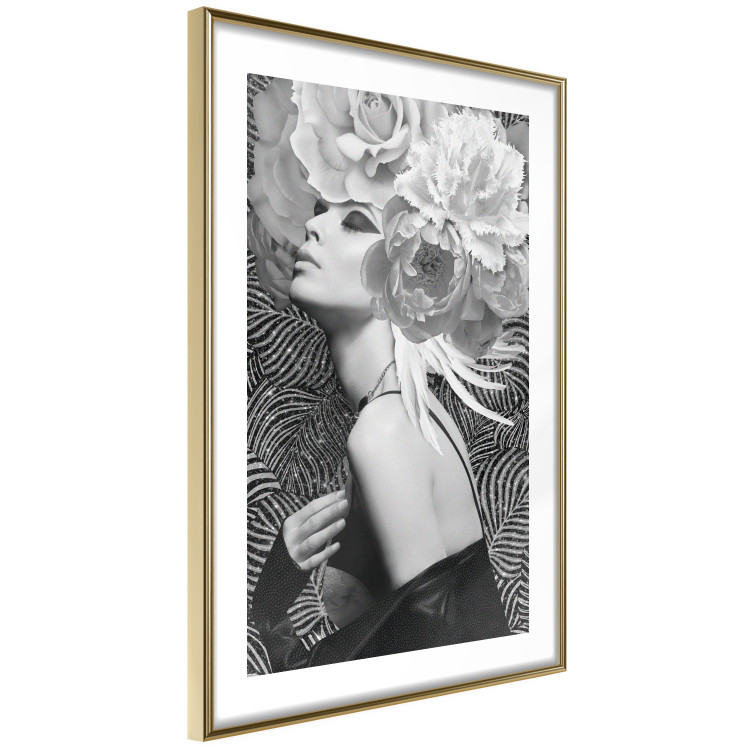 Poster Silver Princess - portrait of woman with flowers on abstract background 127901 additionalImage 9