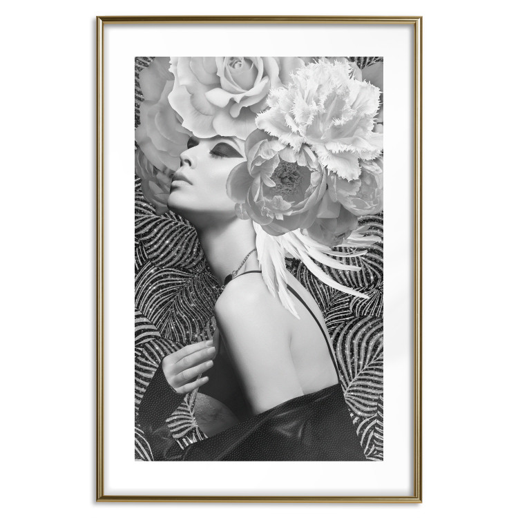 Poster Silver Princess - portrait of woman with flowers on abstract background 127901 additionalImage 16