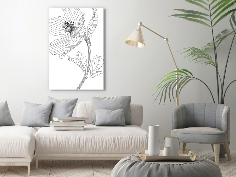 Canvas Print Sketched flower - black and white plant contours in line art style 128401 additionalImage 3