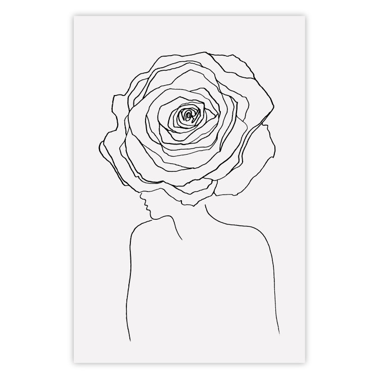 Poster Reversed Glance - black line art of a woman with flowers in her hair 132201