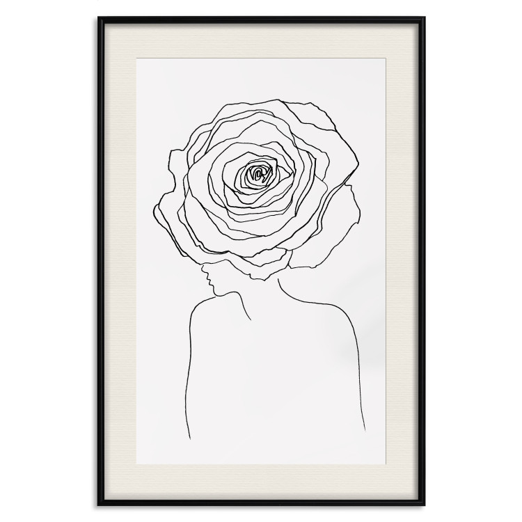Poster Reversed Glance - black line art of a woman with flowers in her hair 132201 additionalImage 25