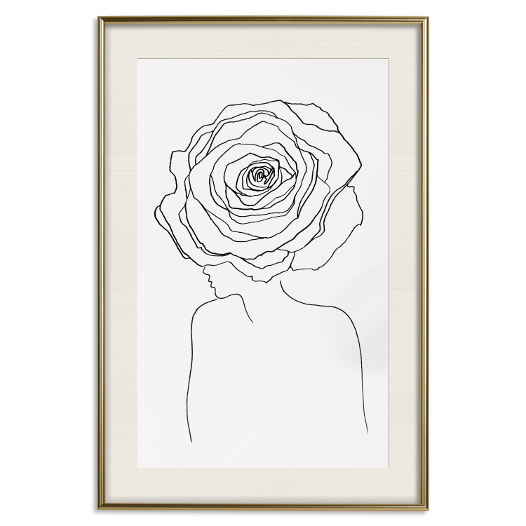 Poster Reversed Glance - black line art of a woman with flowers in her hair 132201 additionalImage 24
