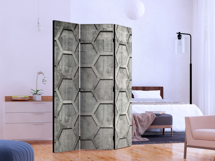 Room Divider Platinum Cubes (3-piece) - gray geometric pattern on concrete 132901 additionalImage 2