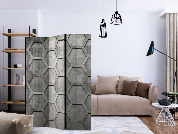 Room Divider Platinum Cubes (3-piece) - gray geometric pattern on concrete 132901 additionalImage 4