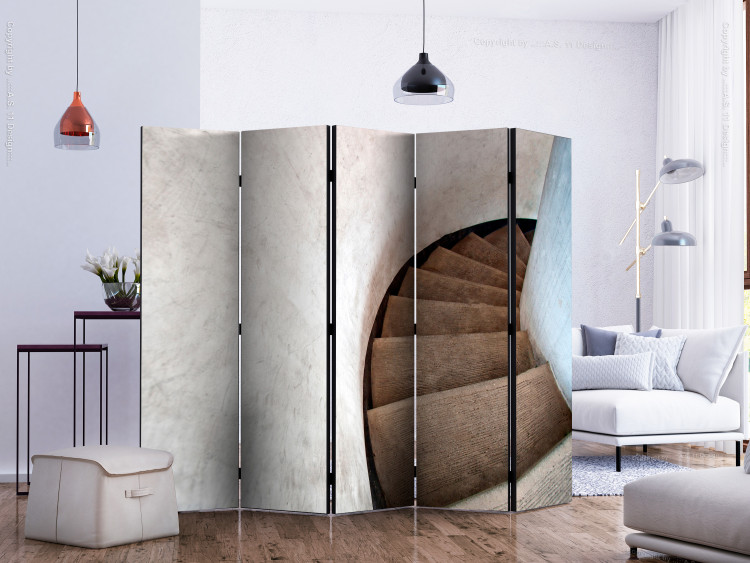 Folding Screen Winding Stairs II (5-piece) - architecture in browns and grays 133001 additionalImage 2