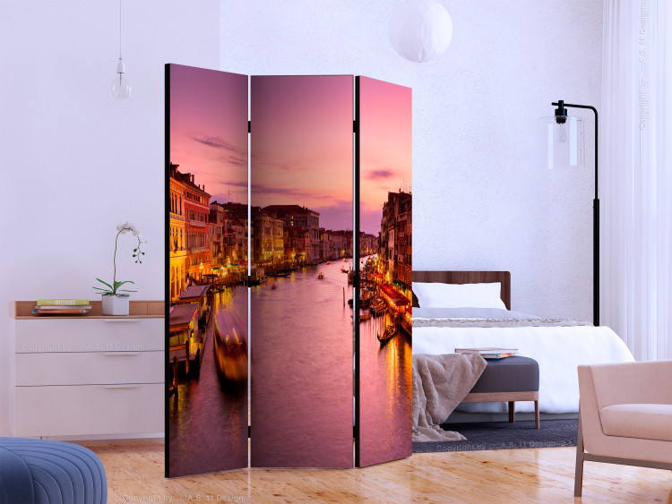 Room Separator City of Lovers - Venice at Night (3-piece) - river and architecture 133101 additionalImage 2