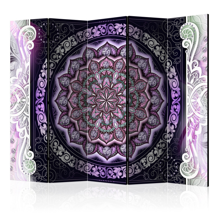 Room Divider Screen Round Stained Glass (Purple) II (5-piece) - background in ethnic ornaments 133401
