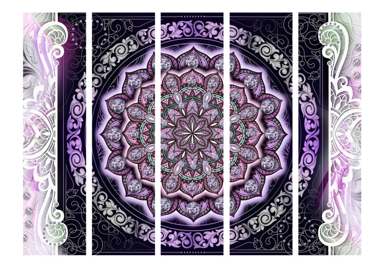 Room Divider Screen Round Stained Glass (Purple) II (5-piece) - background in ethnic ornaments 133401 additionalImage 3