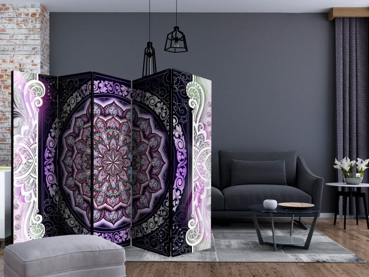 Room Divider Screen Round Stained Glass (Purple) II (5-piece) - background in ethnic ornaments 133401 additionalImage 4