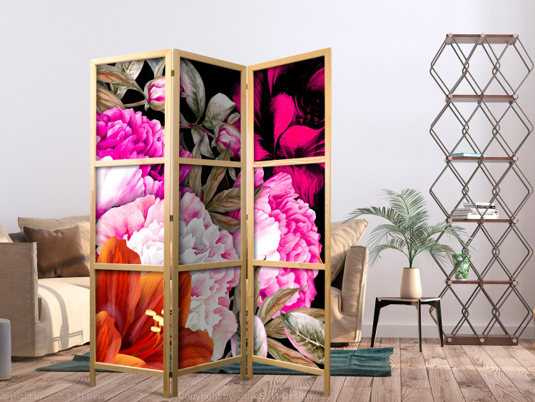 Room Divider Luxuriant Summer (3-piece) - composition of colorful flowers on a black background 134301 additionalImage 8
