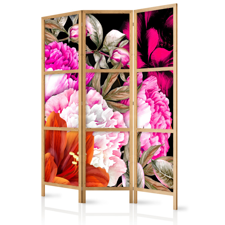 Room Divider Luxuriant Summer (3-piece) - composition of colorful flowers on a black background 134301 additionalImage 5