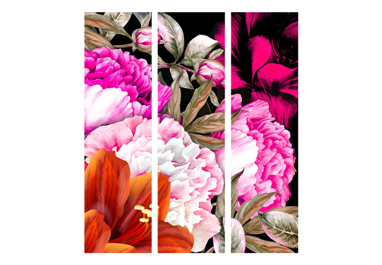 Room Divider Luxuriant Summer (3-piece) - composition of colorful flowers on a black background 134301 additionalImage 7