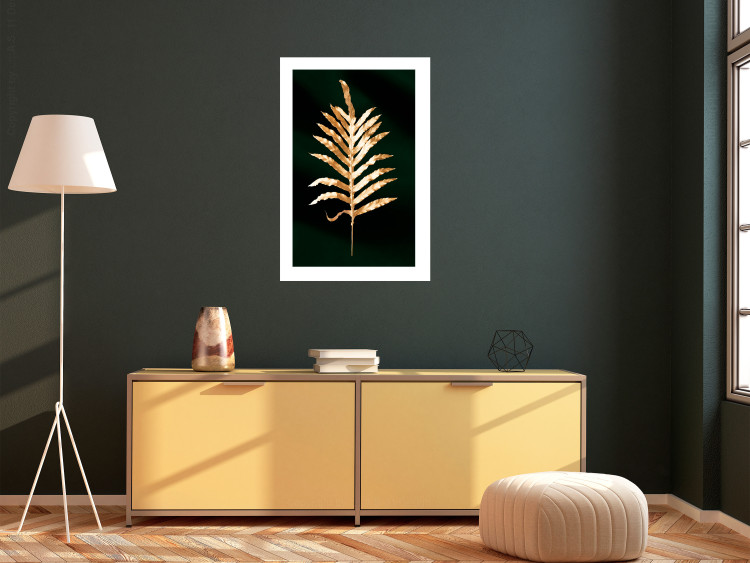 Wall Poster Leaf of Happiness - golden plant composition on a dark green background 135601 additionalImage 19