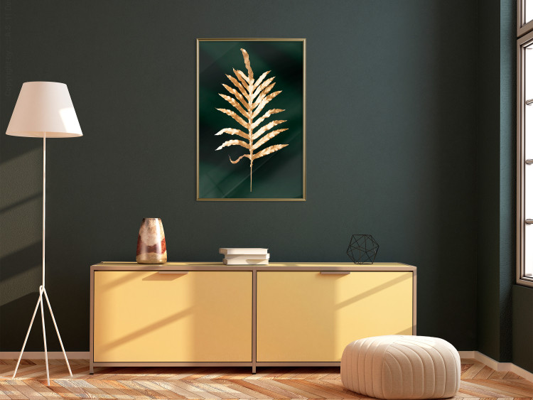 Wall Poster Leaf of Happiness - golden plant composition on a dark green background 135601 additionalImage 18