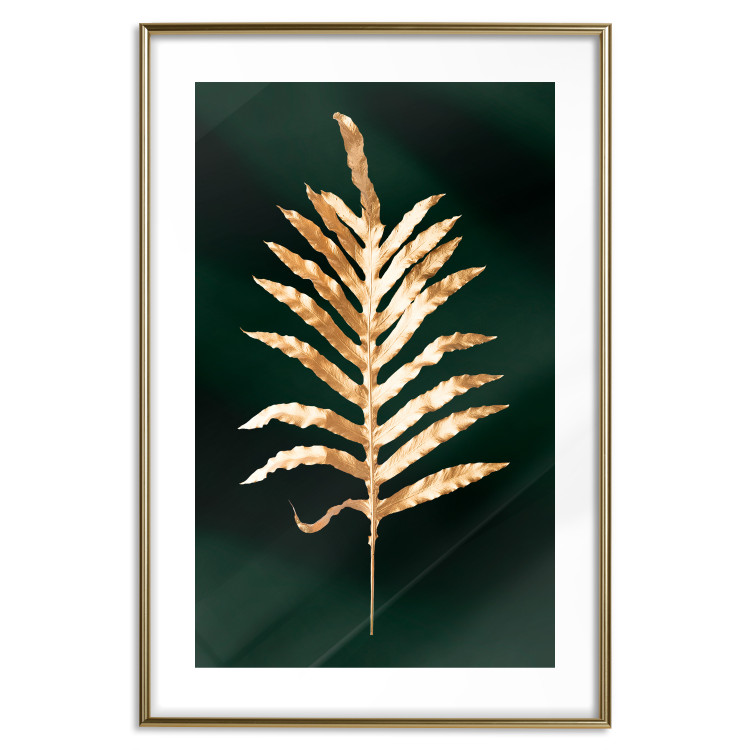 Wall Poster Leaf of Happiness - golden plant composition on a dark green background 135601 additionalImage 10
