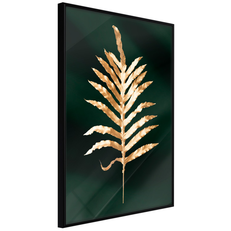 Wall Poster Leaf of Happiness - golden plant composition on a dark green background 135601 additionalImage 8