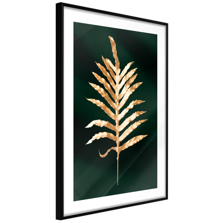Wall Poster Leaf of Happiness - golden plant composition on a dark green background 135601 additionalImage 5