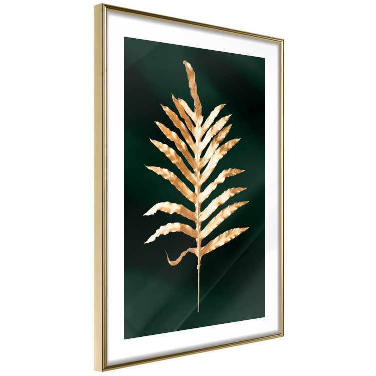 Wall Poster Leaf of Happiness - golden plant composition on a dark green background 135601 additionalImage 5