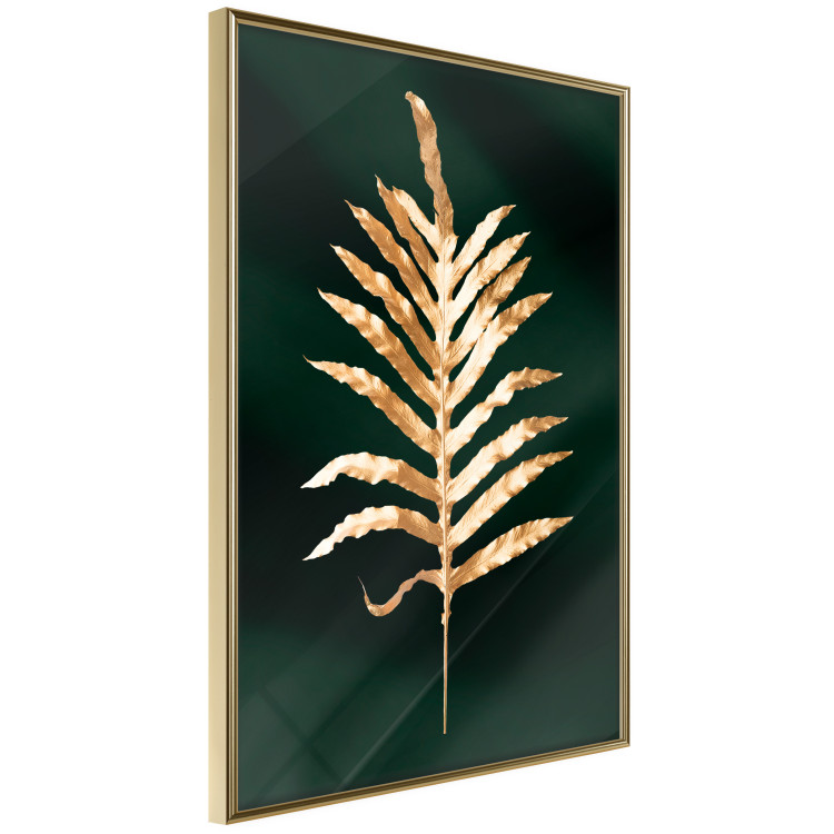 Wall Poster Leaf of Happiness - golden plant composition on a dark green background 135601 additionalImage 4