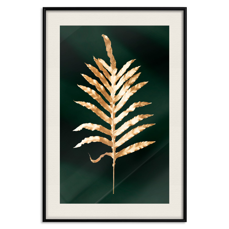 Wall Poster Leaf of Happiness - golden plant composition on a dark green background 135601 additionalImage 13