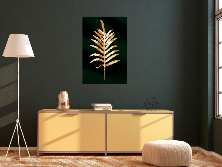 Wall Poster Leaf of Happiness - golden plant composition on a dark green background 135601 additionalImage 2