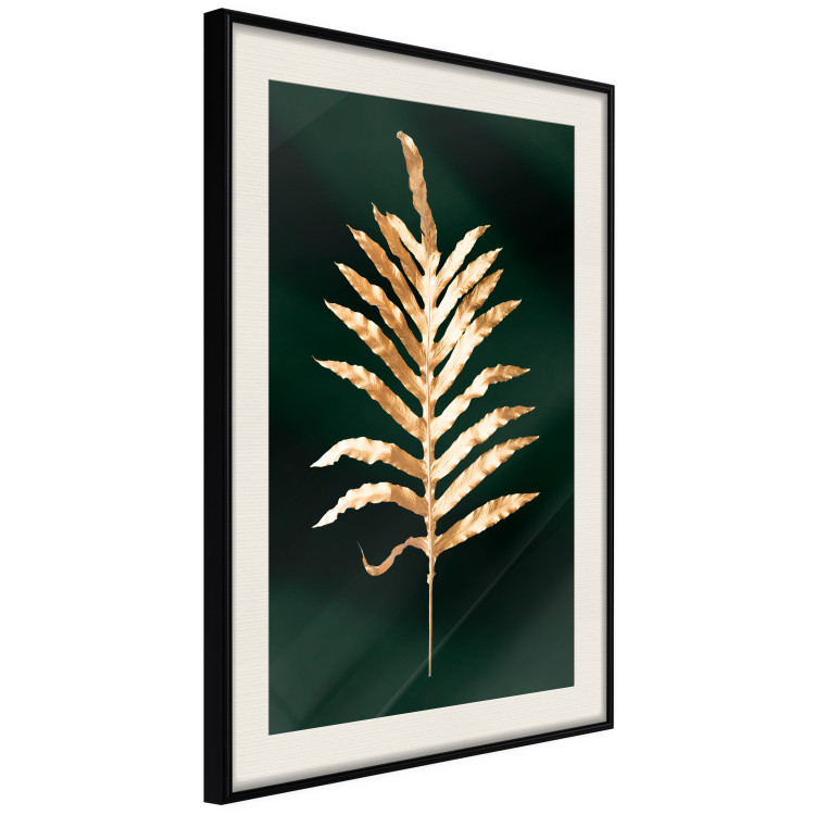Wall Poster Leaf of Happiness - golden plant composition on a dark green background 135601 additionalImage 4
