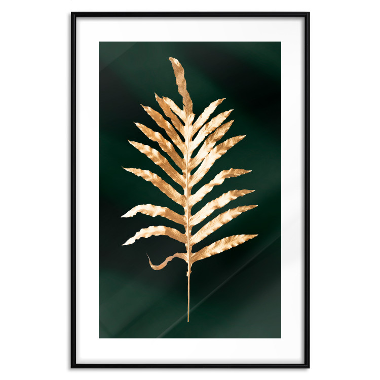 Wall Poster Leaf of Happiness - golden plant composition on a dark green background 135601 additionalImage 11