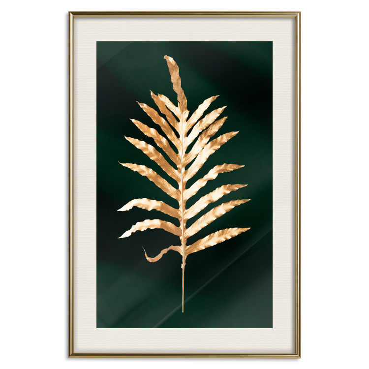 Wall Poster Leaf of Happiness - golden plant composition on a dark green background 135601 additionalImage 12