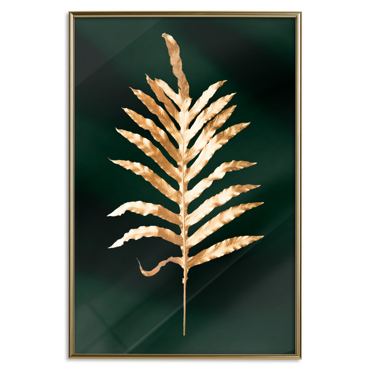 Wall Poster Leaf of Happiness - golden plant composition on a dark green background 135601 additionalImage 12