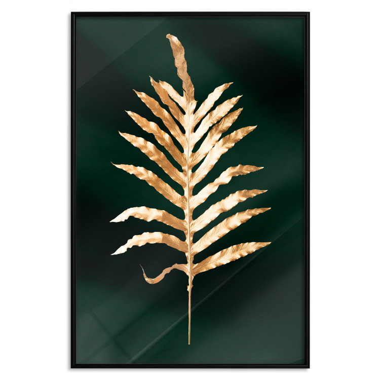 Wall Poster Leaf of Happiness - golden plant composition on a dark green background 135601 additionalImage 13