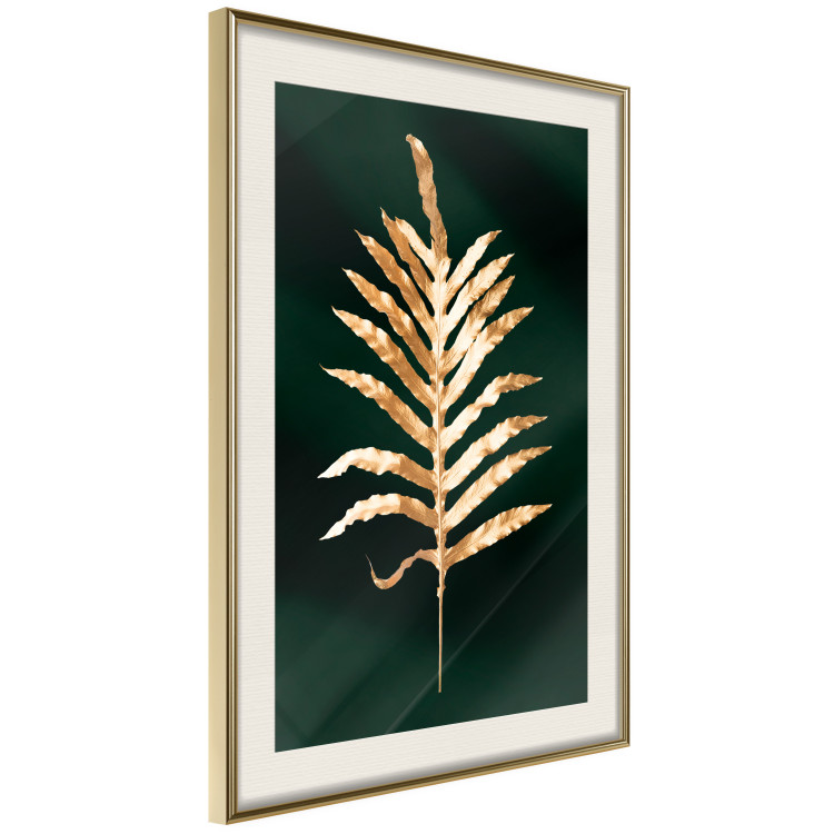Wall Poster Leaf of Happiness - golden plant composition on a dark green background 135601 additionalImage 3