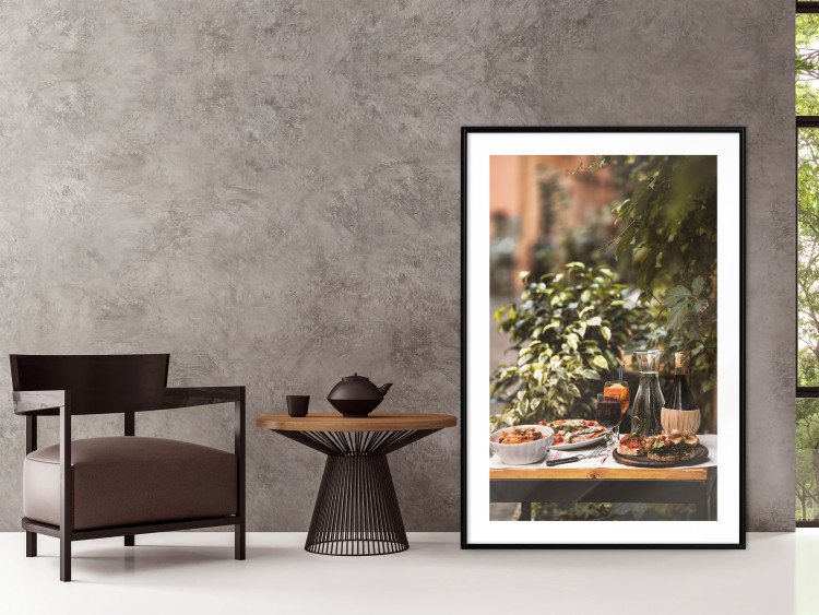 Poster Siesta - composition with wine and Italian food against green plants 135901 additionalImage 20