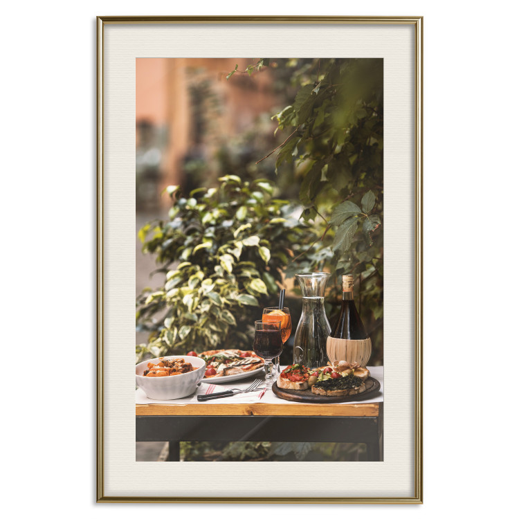Poster Siesta - composition with wine and Italian food against green plants 135901 additionalImage 18