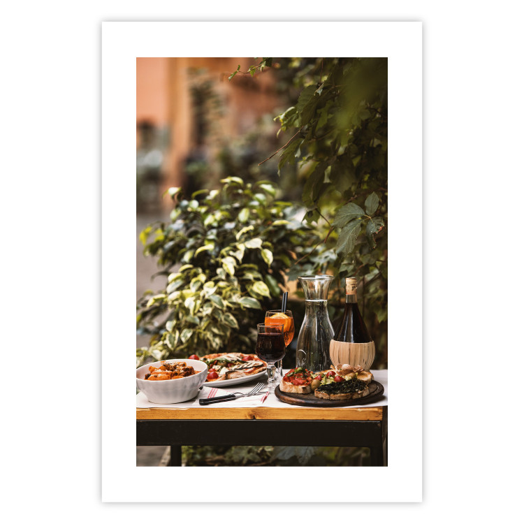 Poster Siesta - composition with wine and Italian food against green plants 135901 additionalImage 11