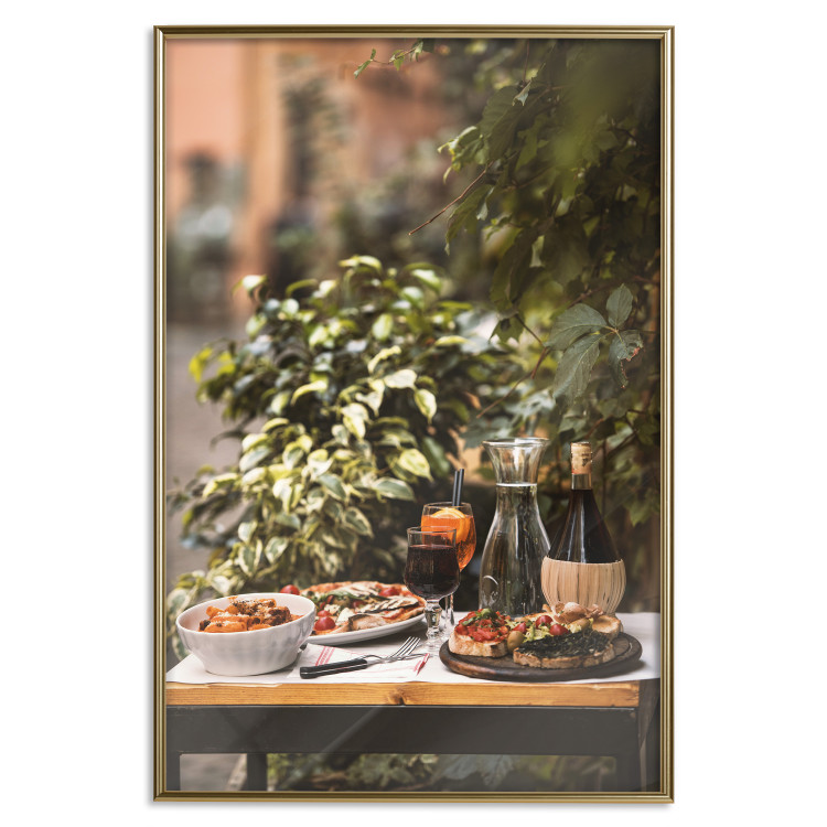 Poster Siesta - composition with wine and Italian food against green plants 135901 additionalImage 11