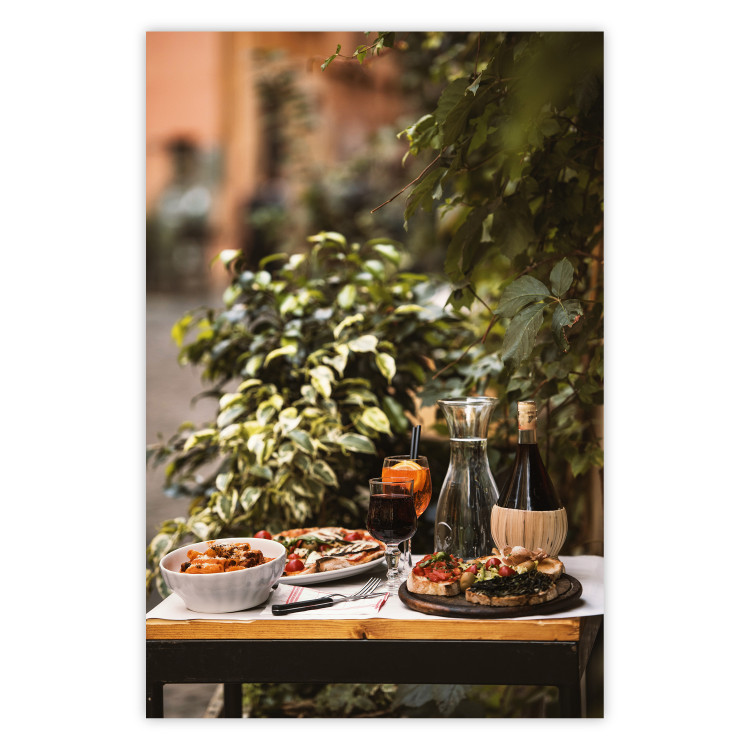 Poster Siesta - composition with wine and Italian food against green plants 135901