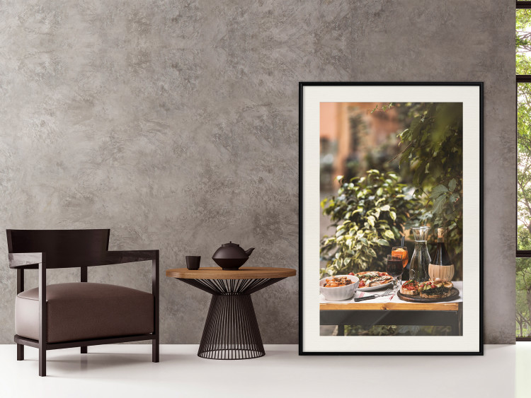 Poster Siesta - composition with wine and Italian food against green plants 135901 additionalImage 25