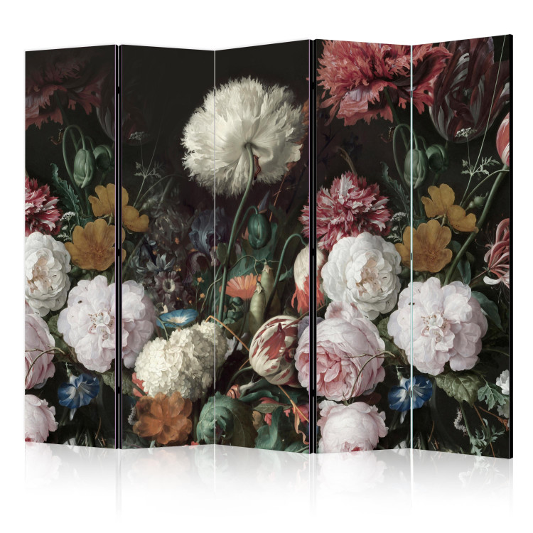 Room Divider Eternal Flowers II (5-piece) - colorful plants on a black background 136101