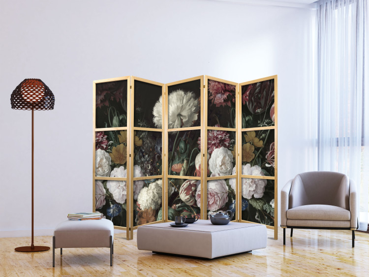 Room Divider Eternal Flowers II (5-piece) - colorful plants on a black background 136101 additionalImage 6