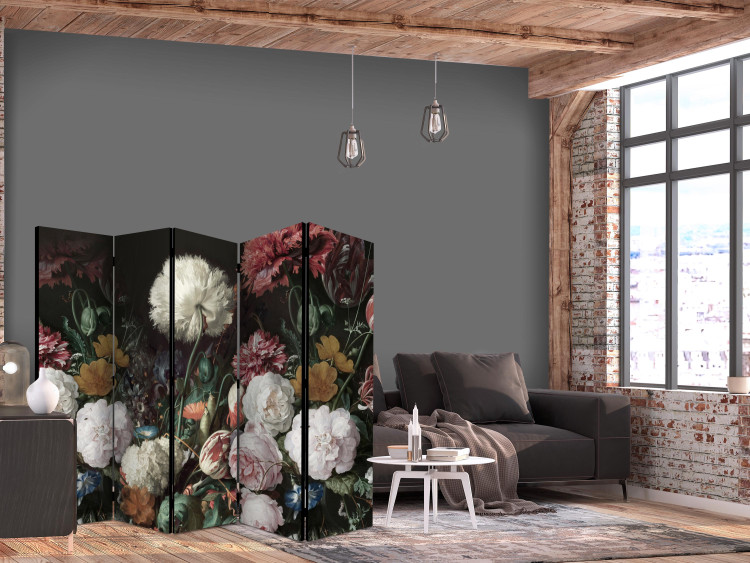 Room Divider Eternal Flowers II (5-piece) - colorful plants on a black background 136101 additionalImage 4