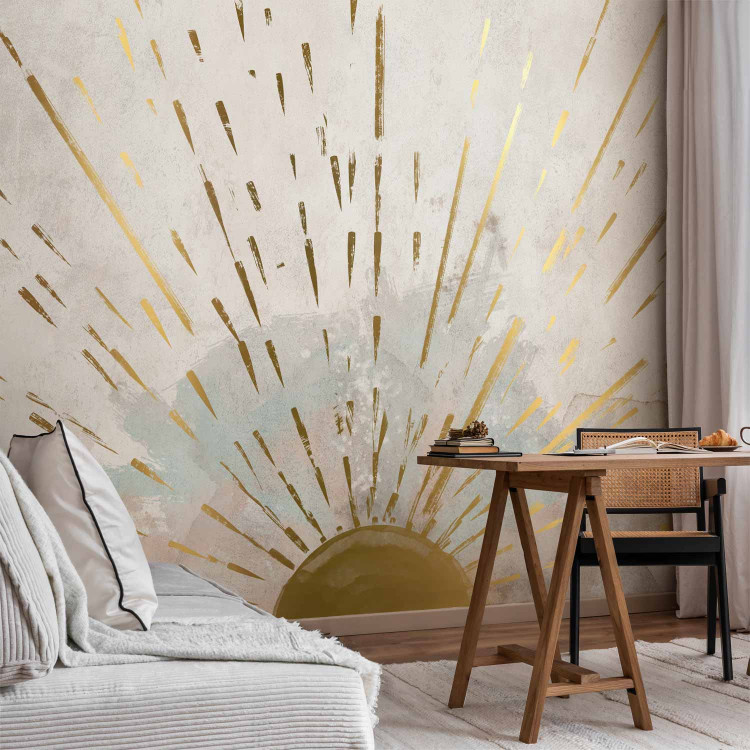 Wall Mural Golden face of the rising Sun - abstraction on a gray background 137501 additionalImage 4