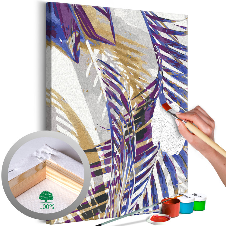 Paint by Number Kit Windy Morning - Delicate Purple Palm Branches on a Gray Background 146201