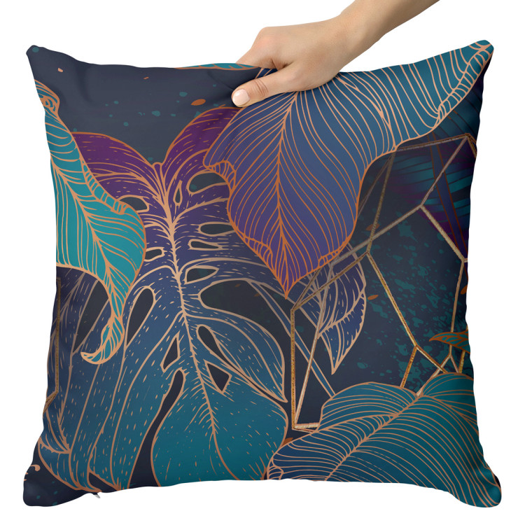 Decorative Microfiber Pillow Botanical aurora - an exotic, golden composition of leaves and montera cushions 146801 additionalImage 4